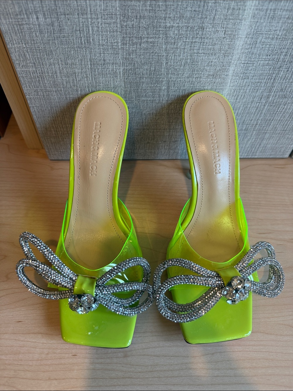MACH&MACH Neon Rhinestone Bow  Slide Heels Mules 38